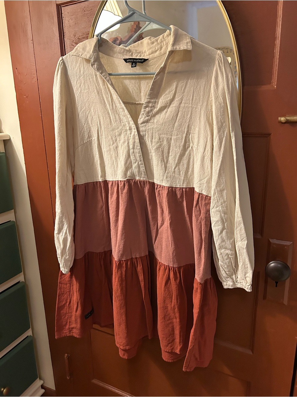 Simply Southern Cream and Dusty Rose Tiered Shirt Dress